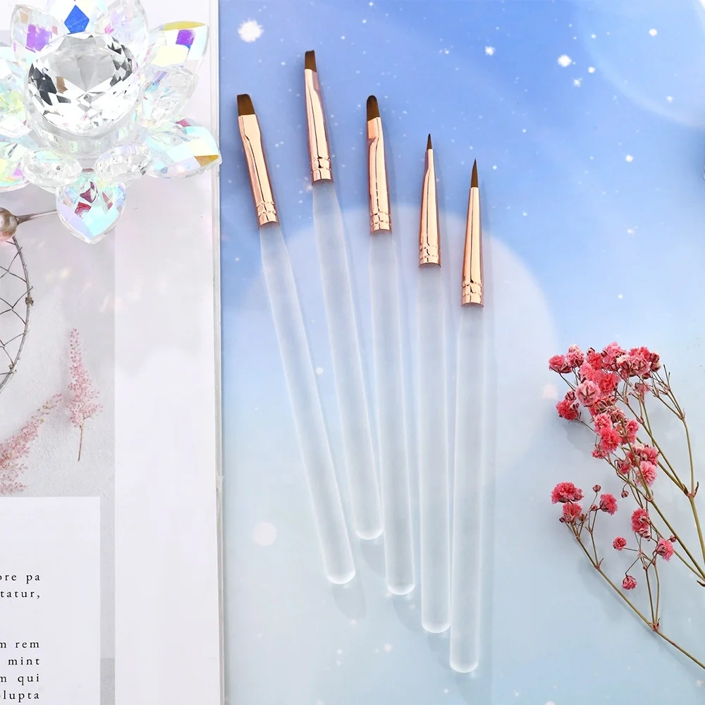 Youtube Hot New Nylon Hair Acrylic Nail Paint Art Brush 5pcs Set for Art 3D Design Gel Details Nail Brush Custom Hair Shape