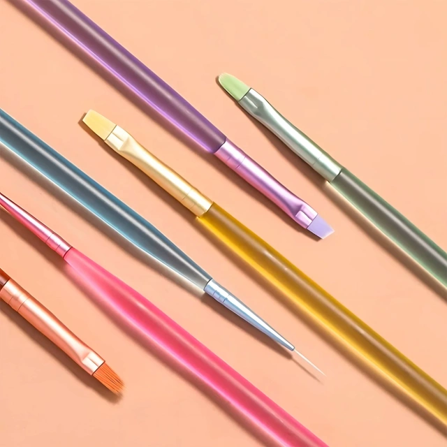 Popular Rainbow Custom Nail Art Gel Liner Stroke French Brush 6pcs Set Nylon Matte Handle Professional Nail Art Brush