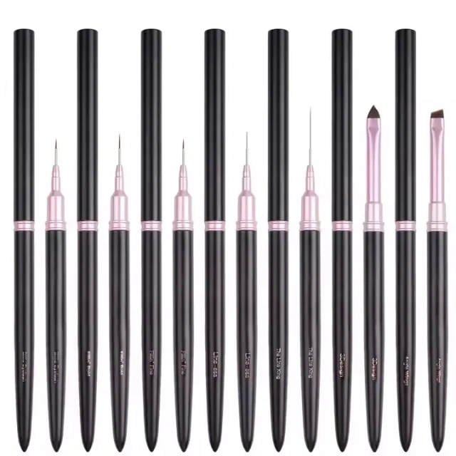 New 2025 Fine Nail Design Brush 7/9/12/15/20mm Metal Handle 7pcs Nail Art Brushes Liner Set for Nail Design