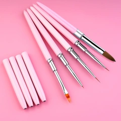 Best Pure Beauty Personalized 100% Kolinsky Sable Pink Nail Acrylic Brush with Manicure Tool UV Gel Nail Art Drawing Pen Kit