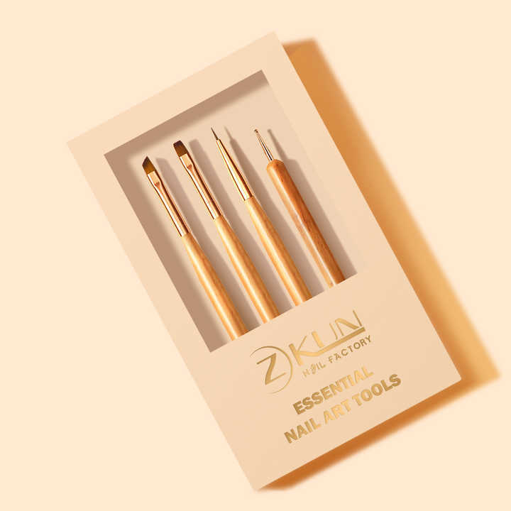 Popular Wooden Handle Double Dotting Nail Art Brushes 4pcs Custom Brushes Nail Design Brush Set
