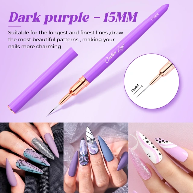 5 Color in 1 Set Nail Liner Pen Custom Logo Nail Art Brushes Super Thin Liner 7mm 9mm 15mm 20mm 25mm Liner Nail Art Brush Set