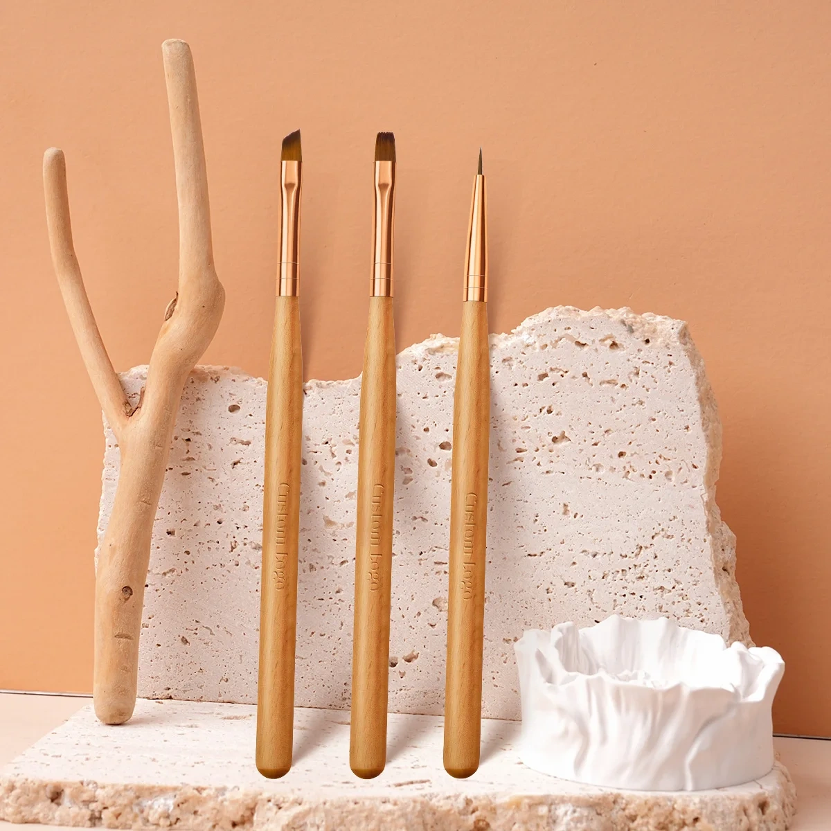 Popular Wooden Handle Double Dotting Nail Art Brushes 4pcs Custom Brushes Nail Design Brush Set