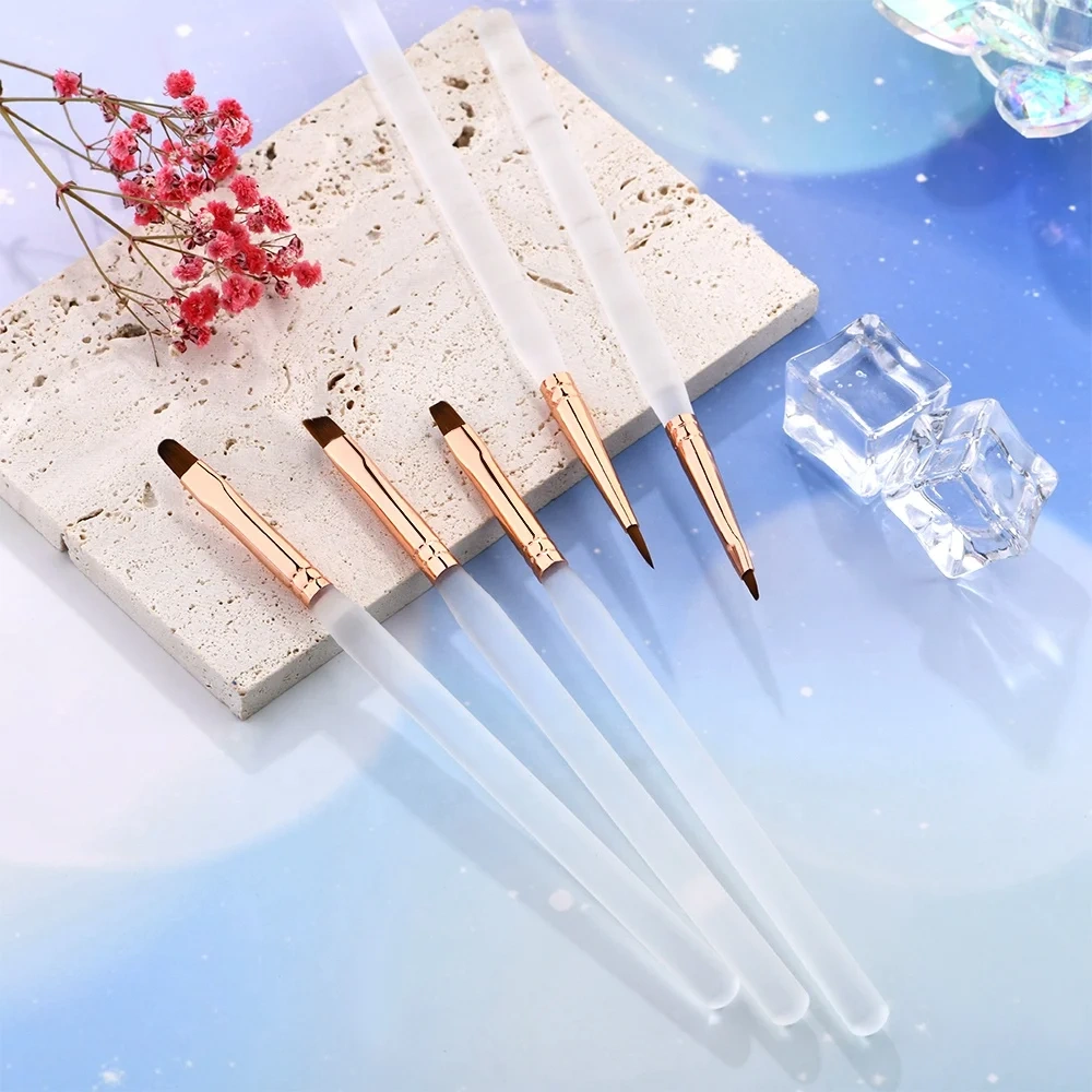 Youtube Hot New Nylon Hair Acrylic Nail Paint Art Brush 5pcs Set for Art 3D Design Gel Details Nail Brush Custom Hair Shape