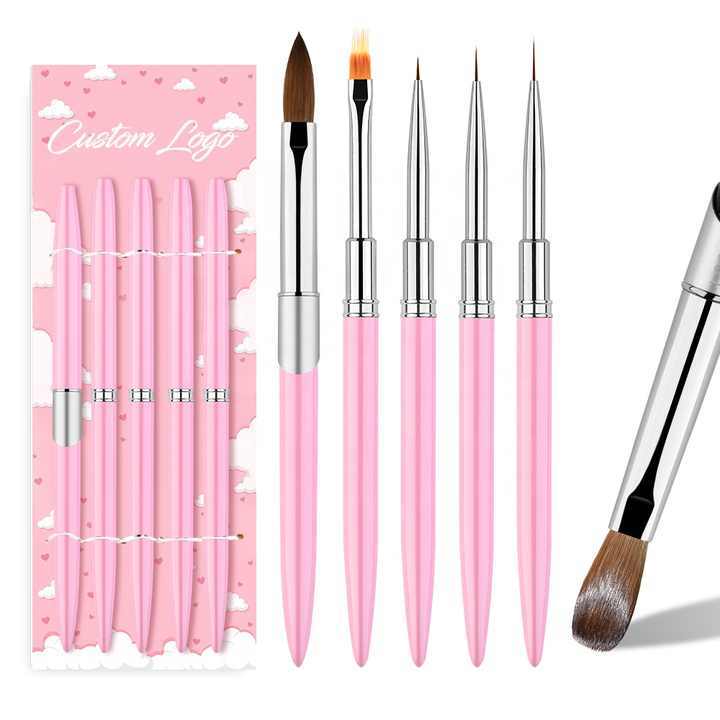 Best Pure Beauty Personalized 100% Kolinsky Sable Pink Nail Acrylic Brush with Manicure Tool UV Gel Nail Art Drawing Pen Kit