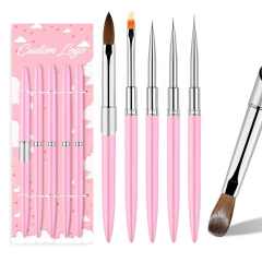 Best Pure Beauty Personalized 100% Kolinsky Sable Pink Nail Acrylic Brush with Manicure Tool UV Gel Nail Art Drawing Pen Kit