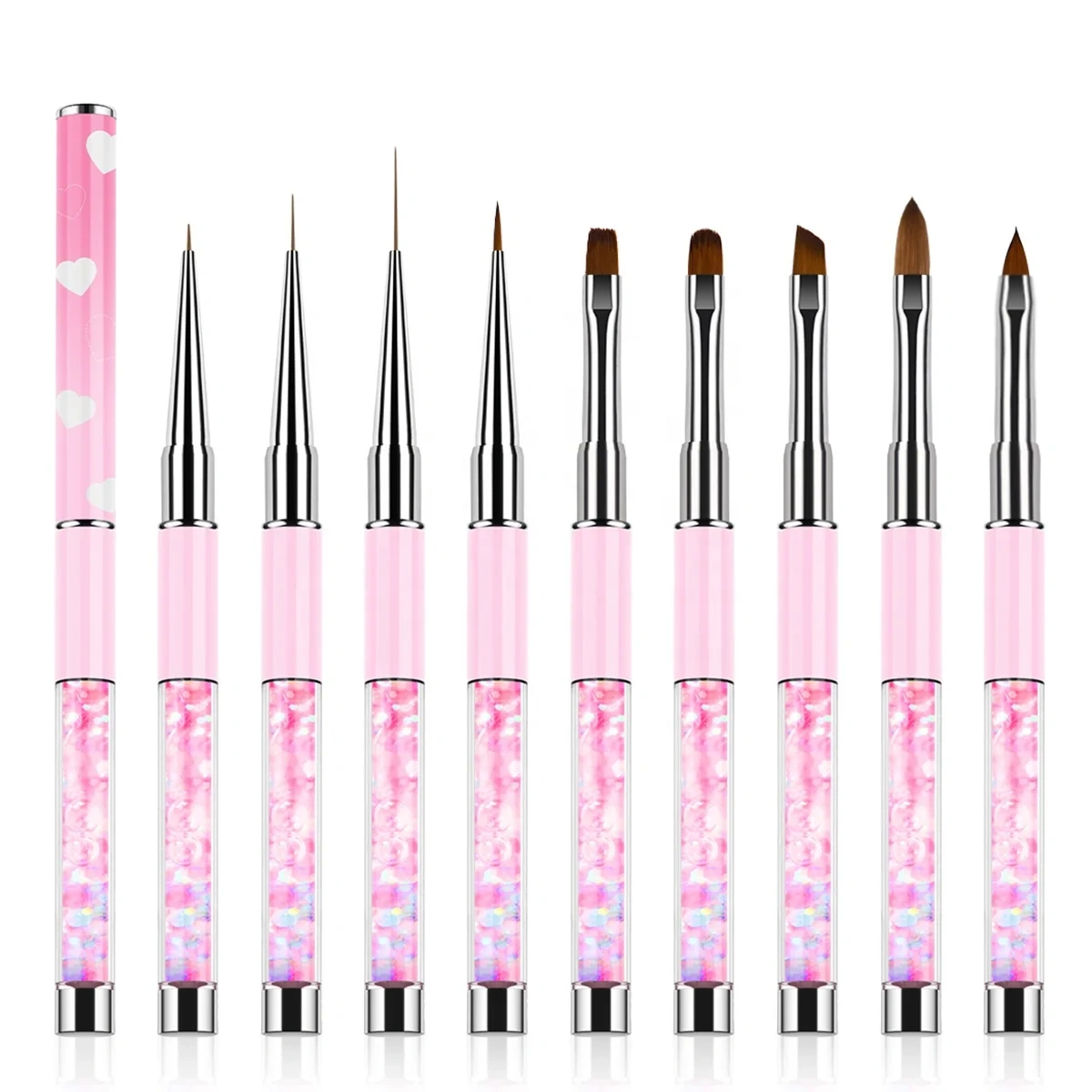 Customized LOGO Kolinsky and Nylon Gold Metal Handle Nail Brush Set Painting UV Gel Nail at Liner Brush