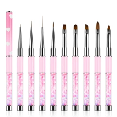 Customized LOGO Kolinsky and Nylon Gold Metal Handle Nail Brush Set Painting UV Gel Nail at Liner Brush