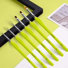 Luxury Olive Green Wooden Triangle Handle 6Pcs Nylon Liner Brush Set Custom Nail Art Brushes