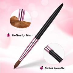 2025 New Black Metal Handle Acrylic Nail Brush 100 % Kolinsky Acrylic Brush for Nails