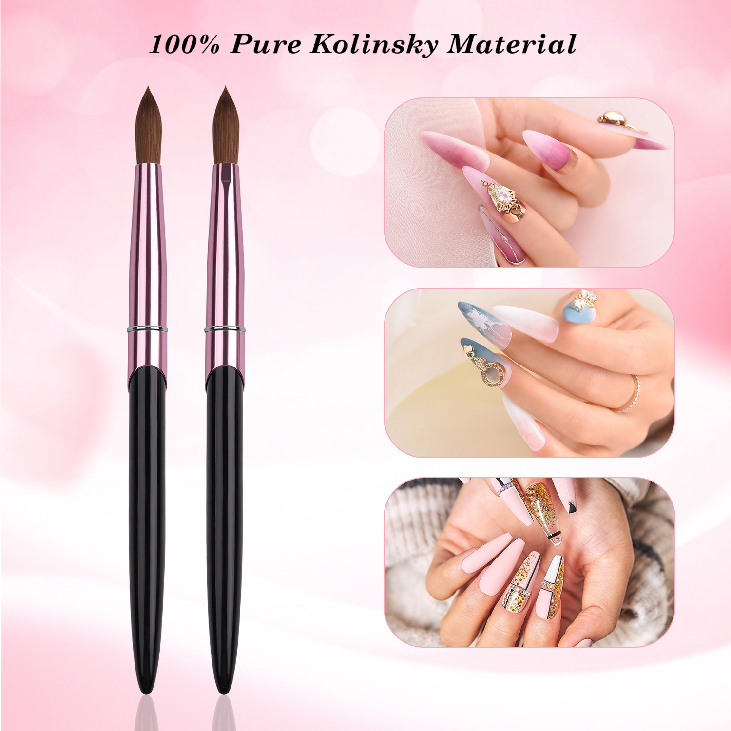 2025 New Black Metal Handle Acrylic Nail Brush 100 % Kolinsky Acrylic Brush for Nails