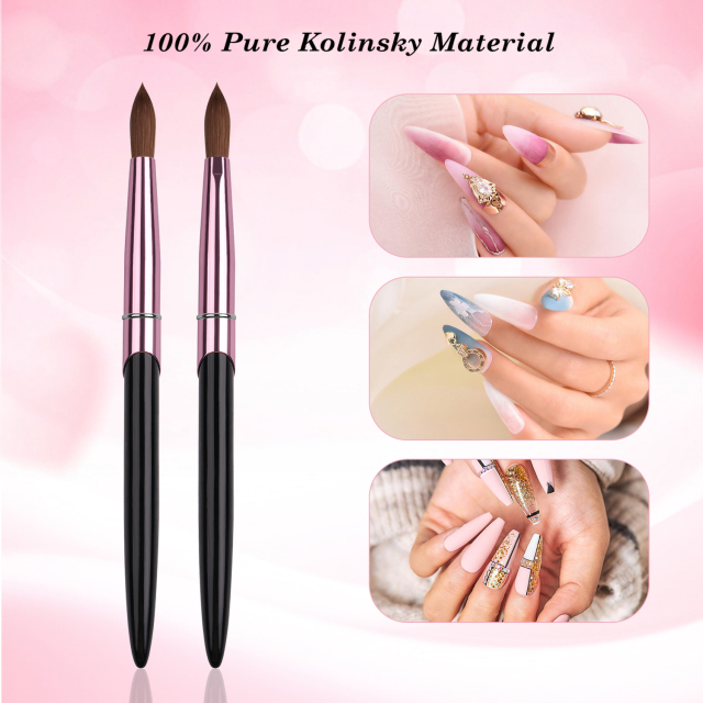 2025 New Black Metal Handle Acrylic Nail Brush 100 % Kolinsky Acrylic Brush for Nails
