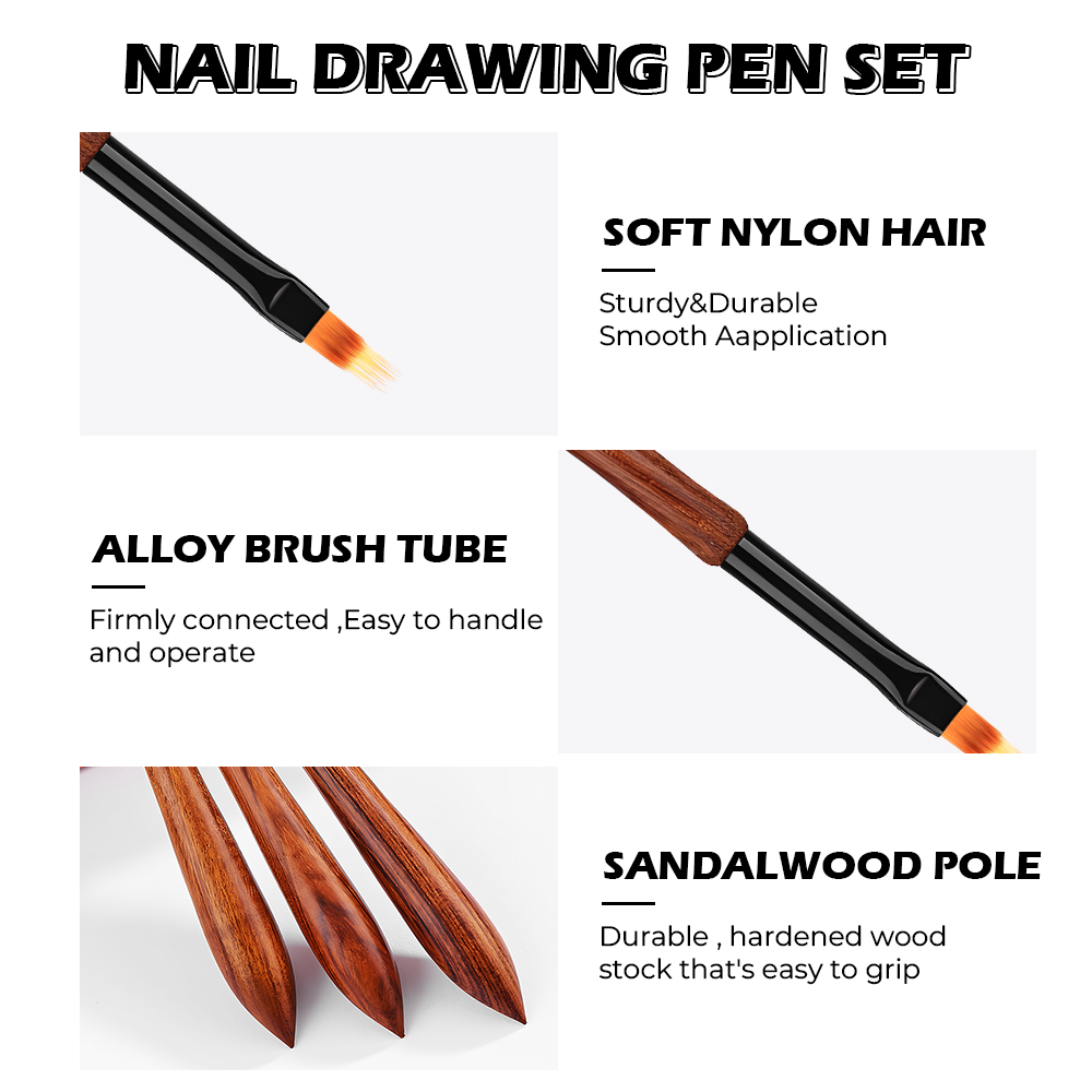 2023 New Trend Sandalwood Pole Synthetic Hai Nail Art Ombre Brushes Private Label Custom Gradient Ombre Nail Brush for Gel Nails