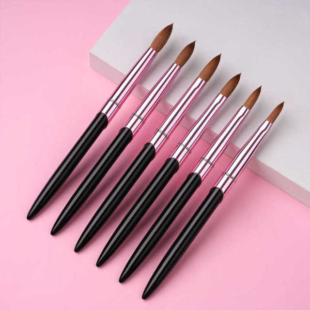 2025 New Black Metal Handle Acrylic Nail Brush 100 % Kolinsky Acrylic Brush for Nails