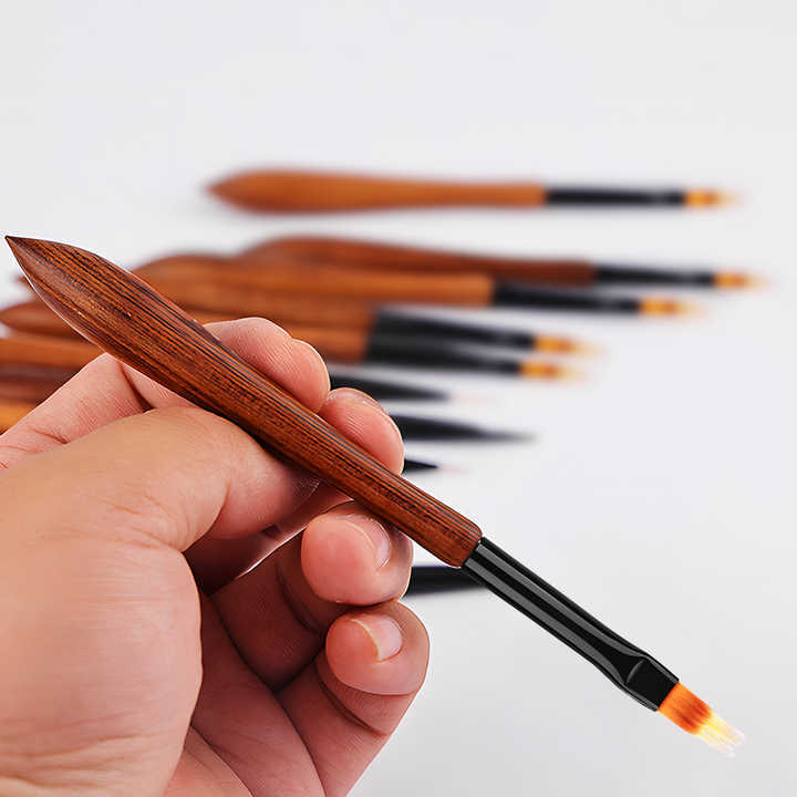 2023 New Trend Sandalwood Pole Synthetic Hai Nail Art Ombre Brushes Private Label Custom Gradient Ombre Nail Brush for Gel Nails