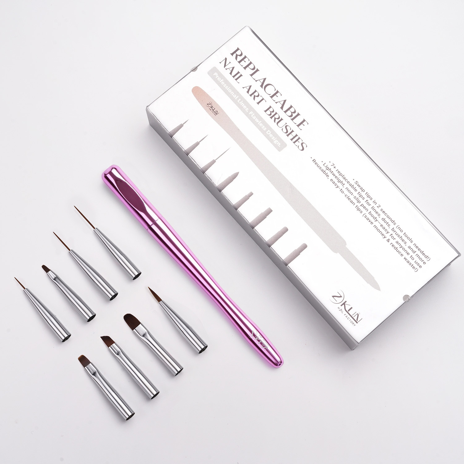 New Arrival Multi-functional 8 in 1 Nail Brush Set Portable Replaceable Heads Synthetic Bristle Professional Nail Art Brush