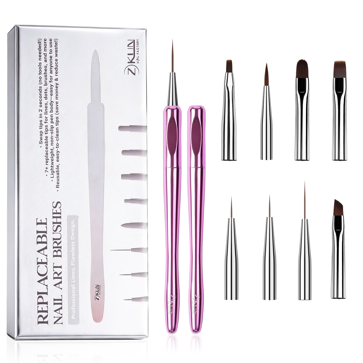 New Arrival Multi-functional 8 in 1 Nail Brush Set Portable Replaceable Heads Synthetic Bristle Professional Nail Art Brush