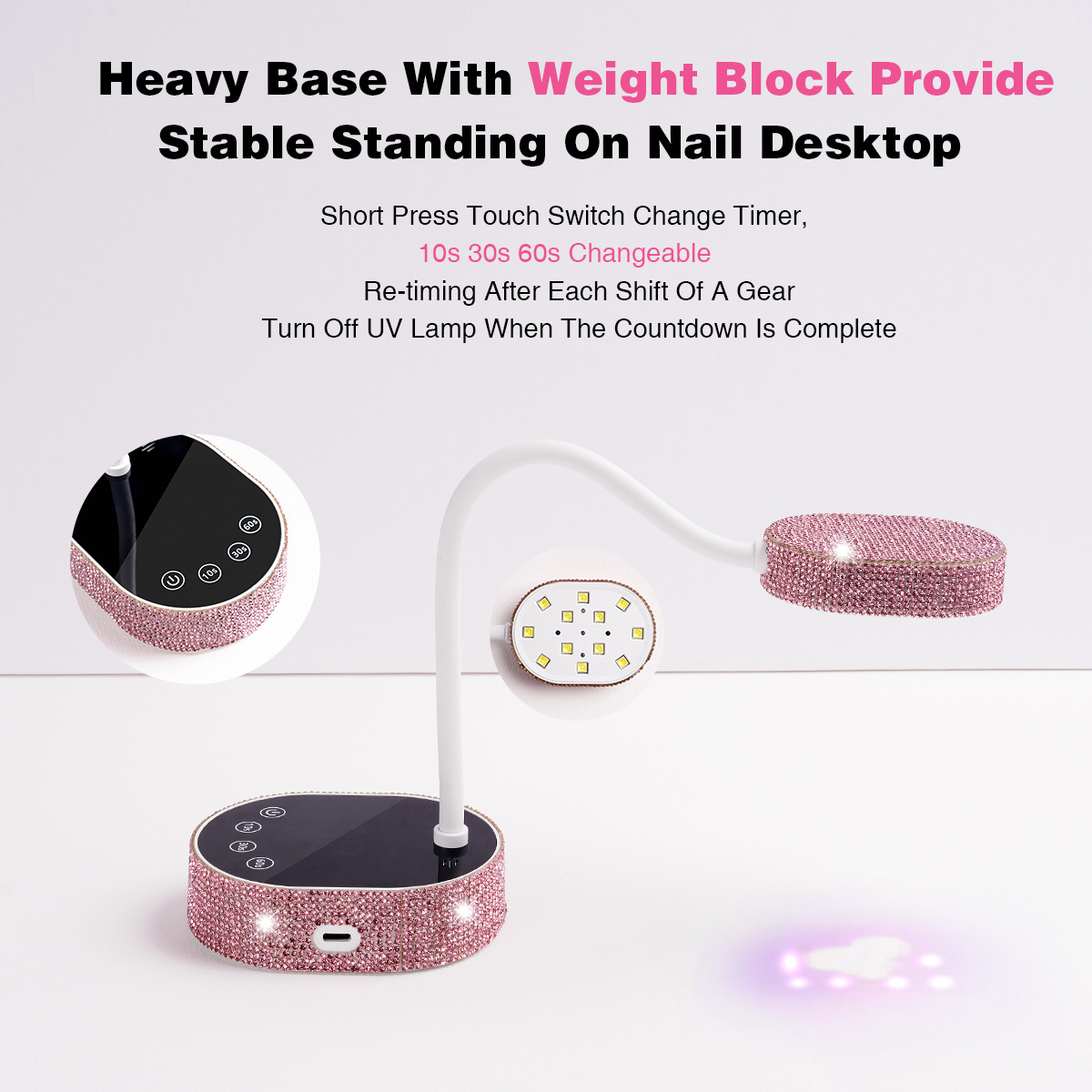 36W Pink Diamond Portable Nails Table Lamp Dryer Cordless Led Nail Lamp Rechargeable Uv Light Lamp for Nail
