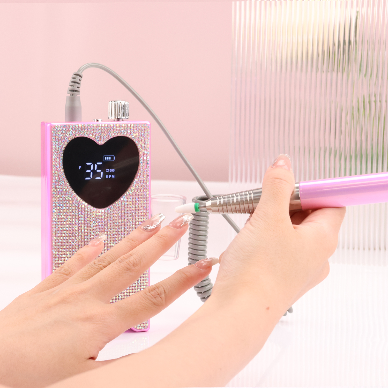 Hot Seller 85W Portable Rechargeable Electric Nail Drill Machine 35000rpm Professional  Brushless Nail Drill Pink Diamond