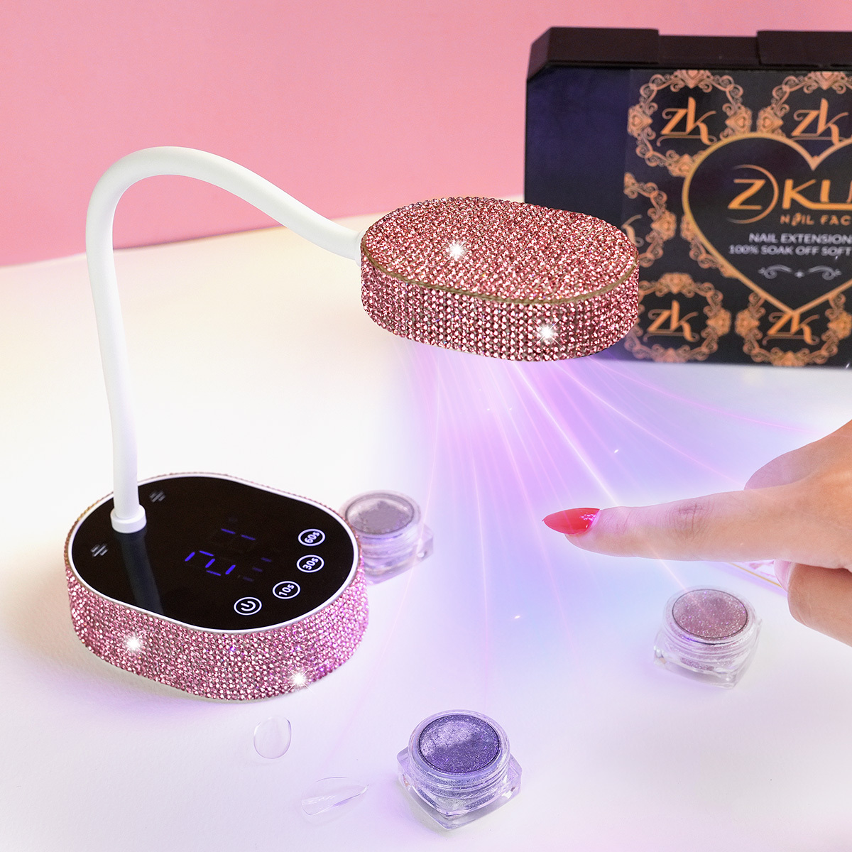 36W Pink Diamond Portable Nails Table Lamp Dryer Cordless Led Nail Lamp Rechargeable Uv Light Lamp for Nail