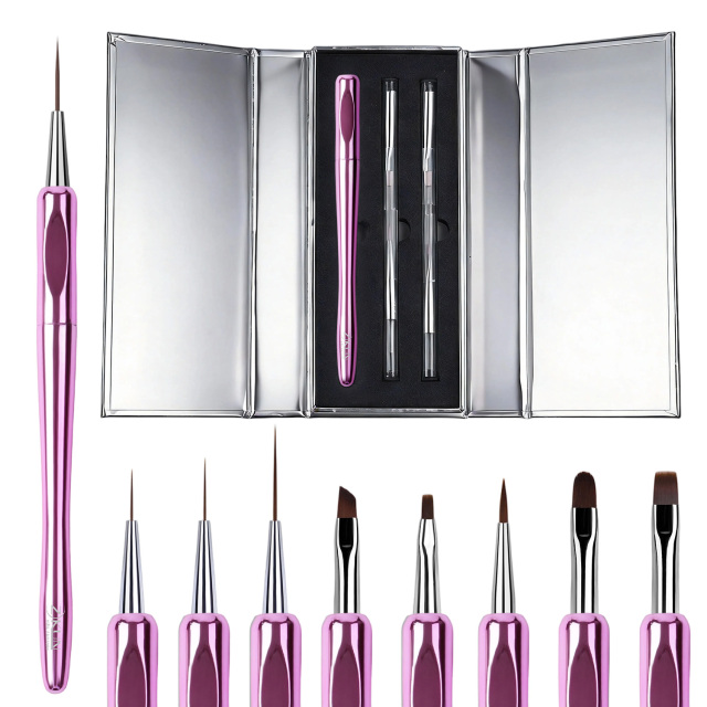 New Arrival Multi-functional 8 in 1 Nail Brush Set Portable Replaceable Heads Synthetic Bristle Professional Nail Art Brush
