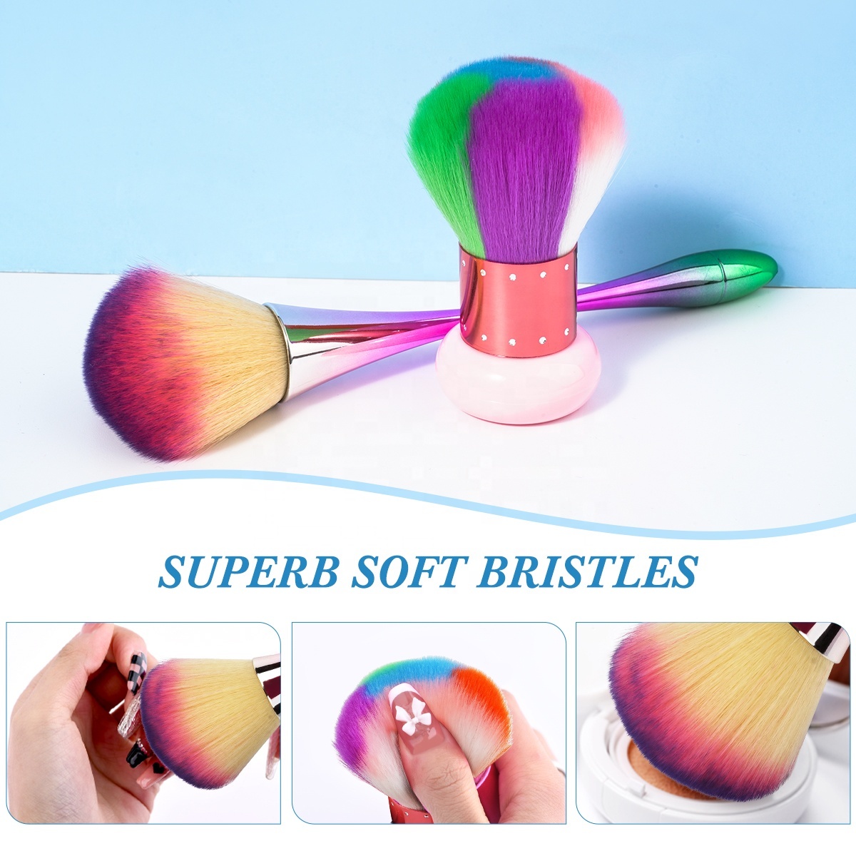 Professional Nail Brush Manufacturer Low MOQ  Rainbow Metal Handle Nail Brush Cleaning Nail Dust Brush