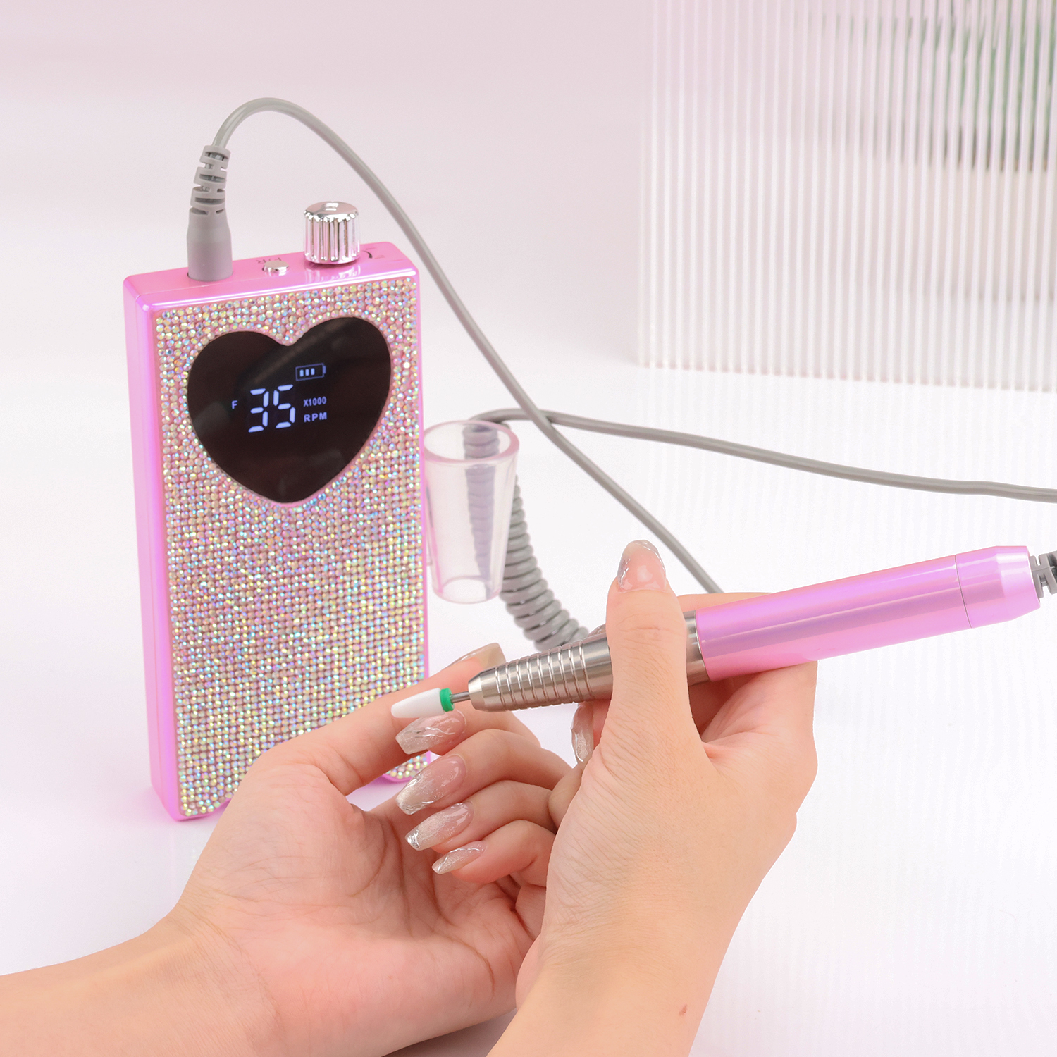 Hot Seller 85W Portable Rechargeable Electric Nail Drill Machine 35000rpm Professional  Brushless Nail Drill Pink Diamond
