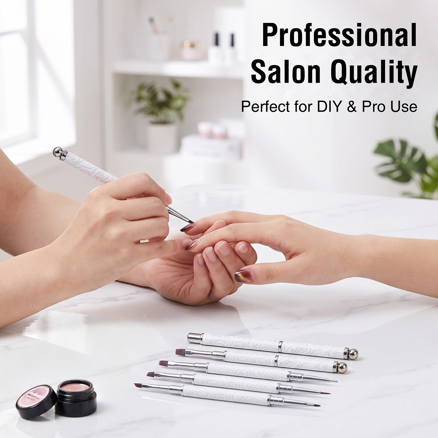 2026 New Cat EyeMagnetic Nail Brush Kit 5Pcs Custom Logo Replaceable Double Headed Nails Brush Magnetic Lid