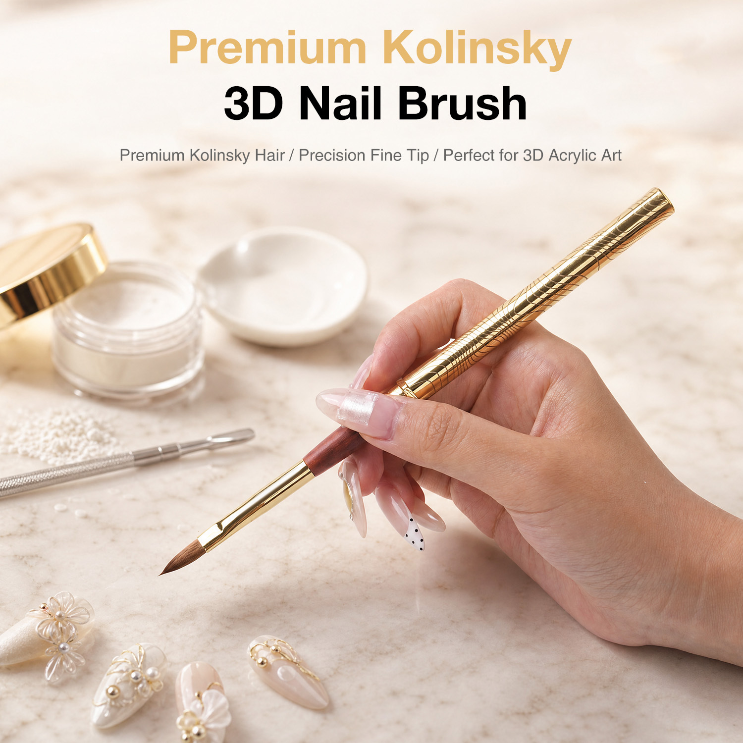 2026 New Magnetic 100% Kolinsky Nail Brush Privatel Label Custom Portable Metal Handle Gold Nails Brush Acrylic Kolinsky #2/4/6