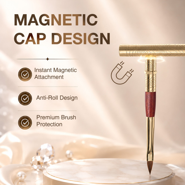 2026 New Magnetic 100% Kolinsky Nail Brush Privatel Label Custom Portable Metal Handle Gold Nails Brush Acrylic Kolinsky #2/4/6