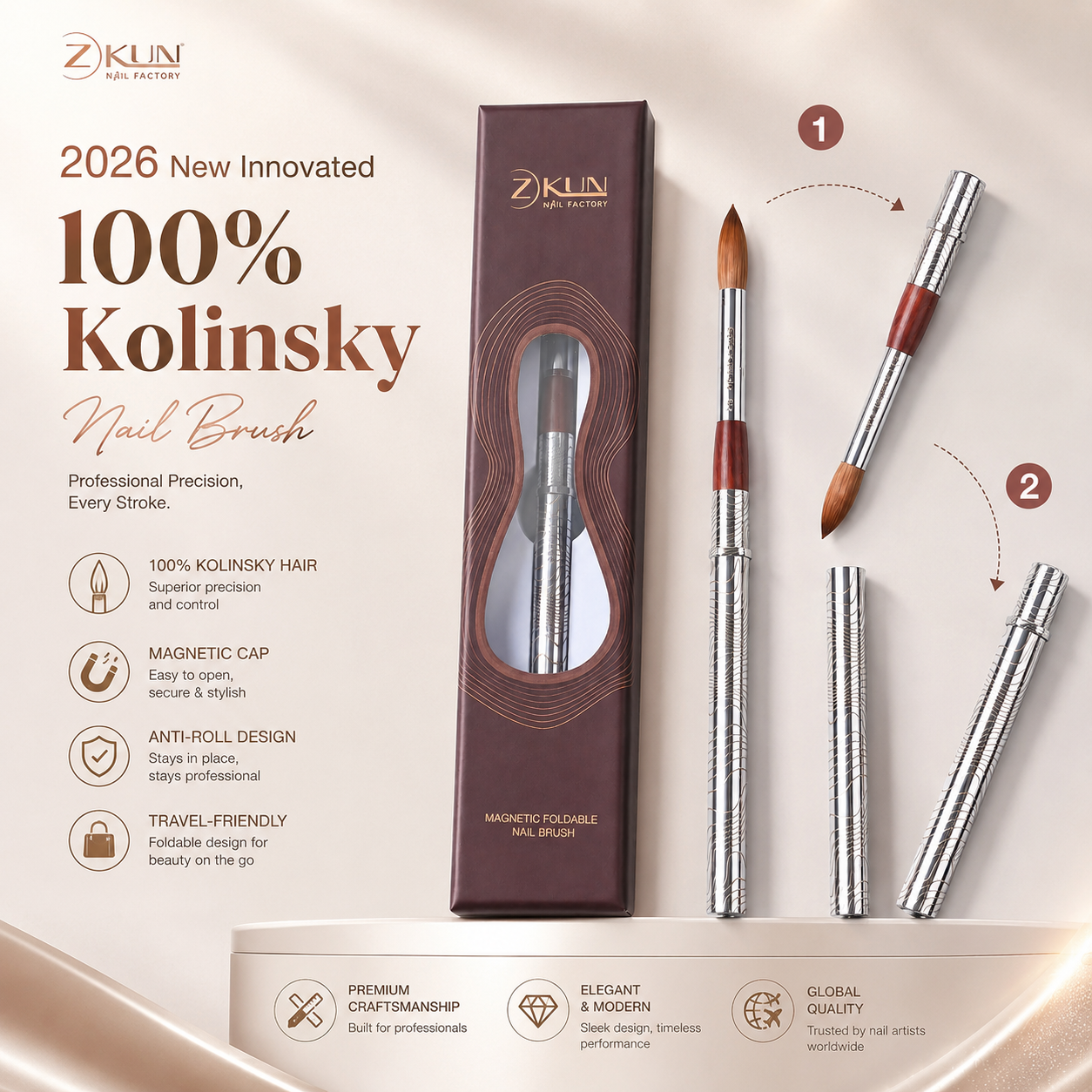 2026 Trending 100% Kolinsky Sable Brush Nails Acrylic Private Label the Best Acrylic Nail Brush for Acrylic Nails