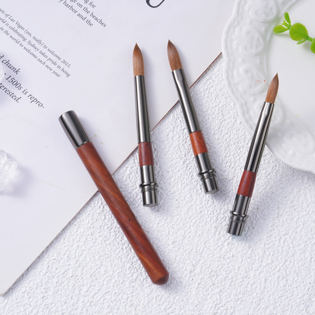 Professional 100% Kolinsky Sable Nail Brush Set 3 Interchangeable Replaceable Heads Acrylic Brush for Nails