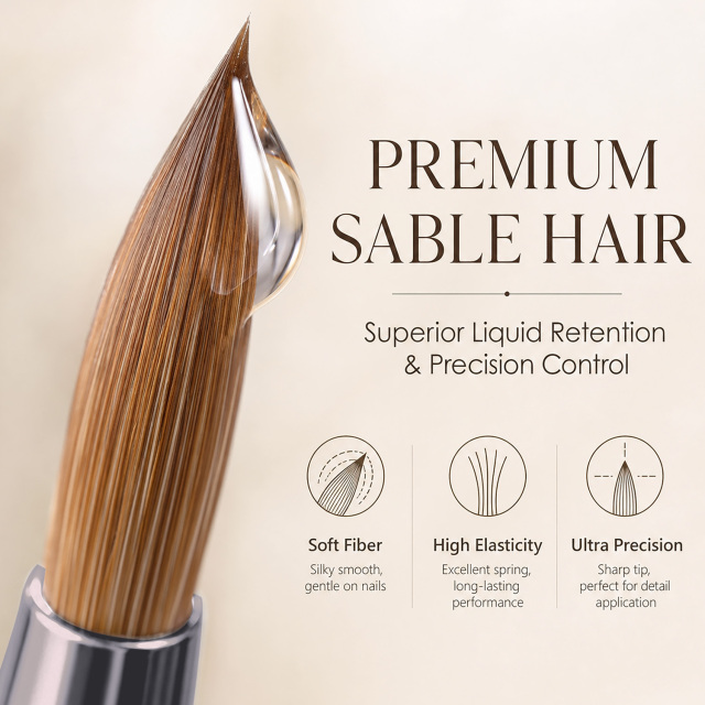 Professional 100% Kolinsky Sable Nail Brush Set 3 Interchangeable Replaceable Heads Acrylic Brush for Nails