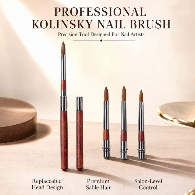 Professional 100% Kolinsky Sable Nail Brush Set 3 Interchangeable Replaceable Heads Acrylic Brush for Nails