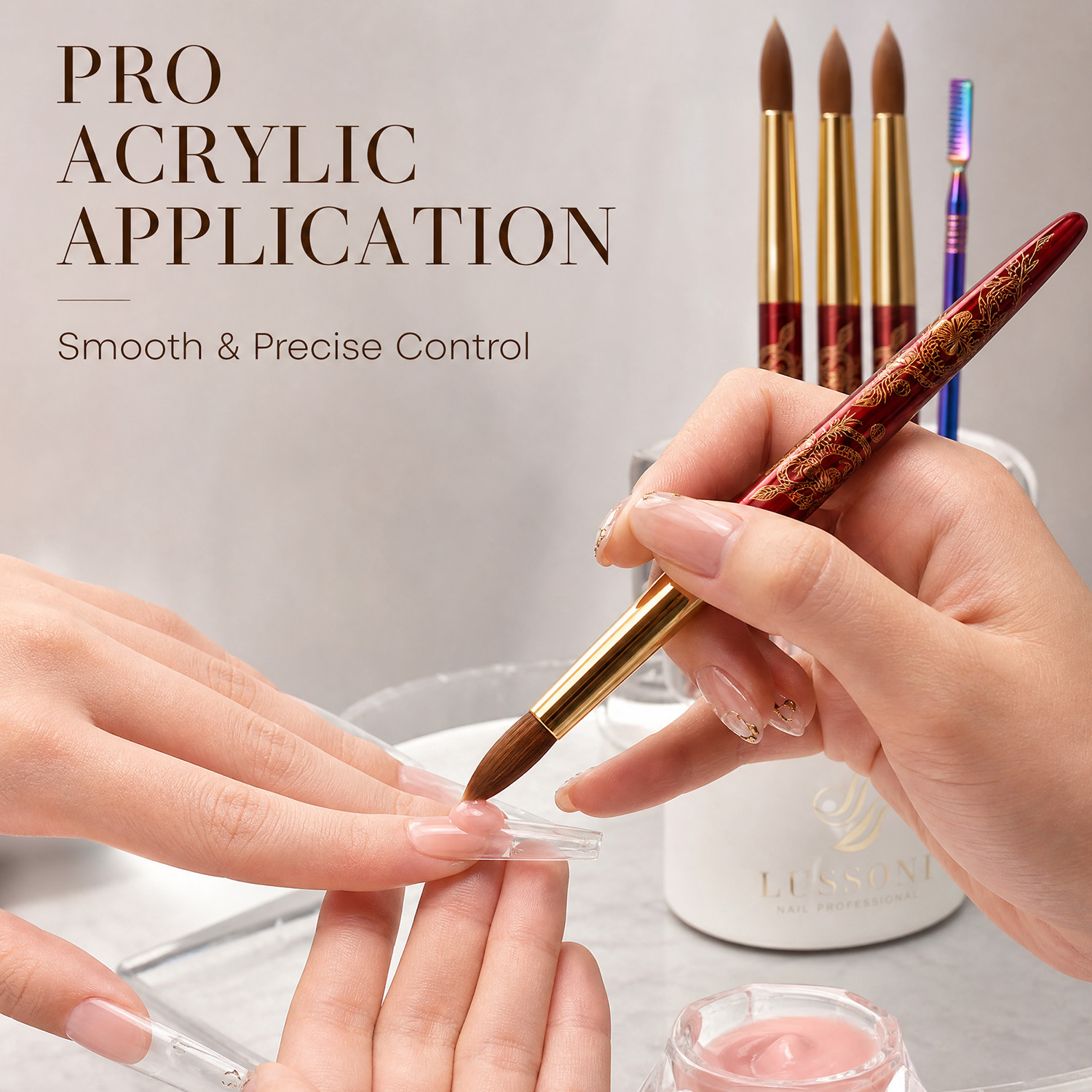 Professional 100% Pure Kolinsky Nail Brush Set Rainbow Cleaning Comb Custom Acrylic Nail Brushes #12/14/16/18