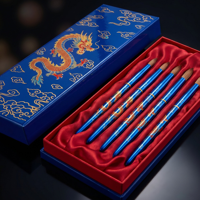 Premium 100% Kolinsky Dragon Design Nail Brush Blue Metal Custom #8-#18 Salon Acrylic Brush