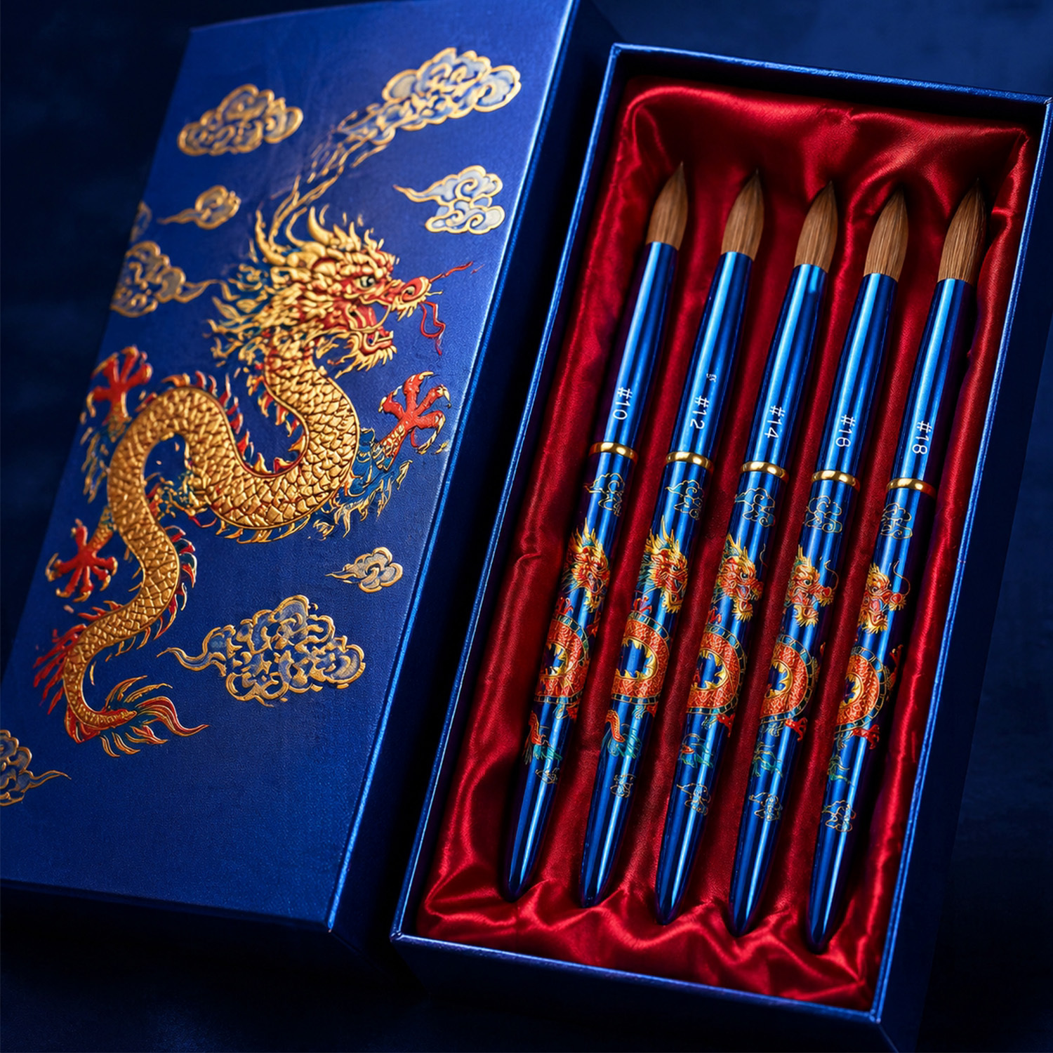 Premium 100% Kolinsky Dragon Design Nail Brush Blue Metal Custom #8-#18 Salon Acrylic Brush