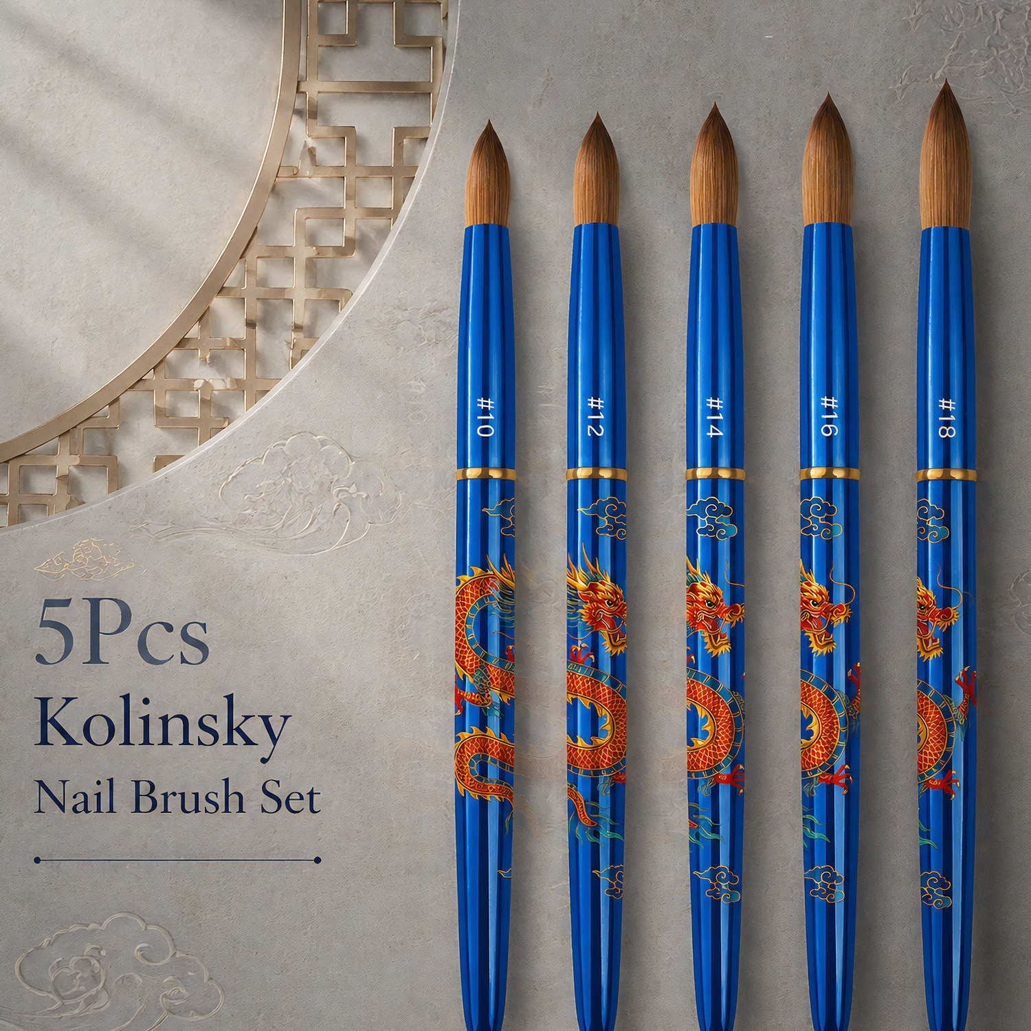 Premium 100% Kolinsky Dragon Design Nail Brush Blue Metal Custom #8-#18 Salon Acrylic Brush