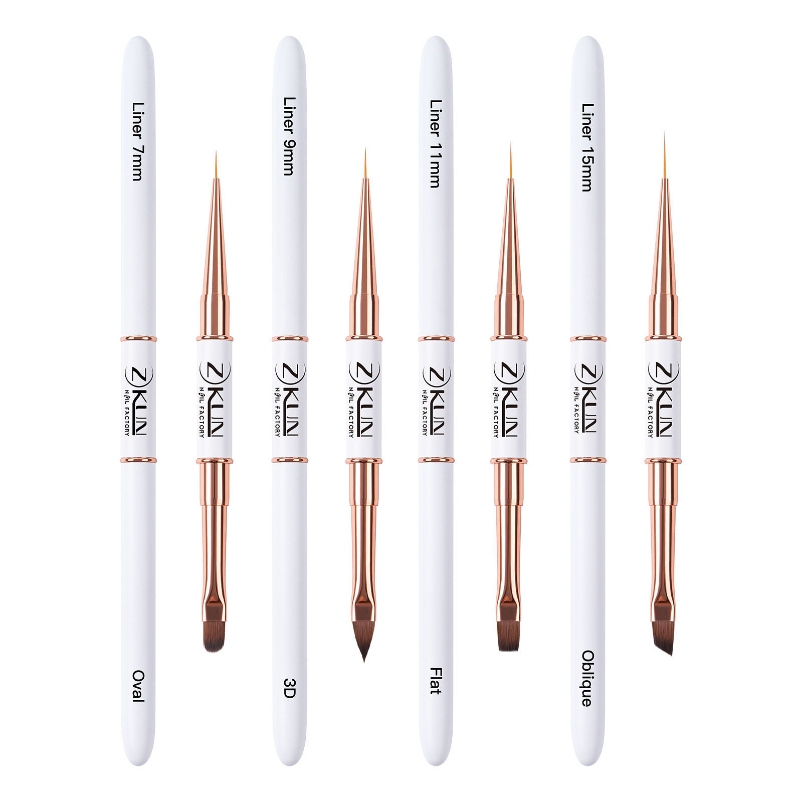 4Pcs Dual-Ended Nail Art Brushes Liner Set 7/9/11/15MM Pravite Label Custom Nail Art Brush Set Oval/Flat/3D/Oblique