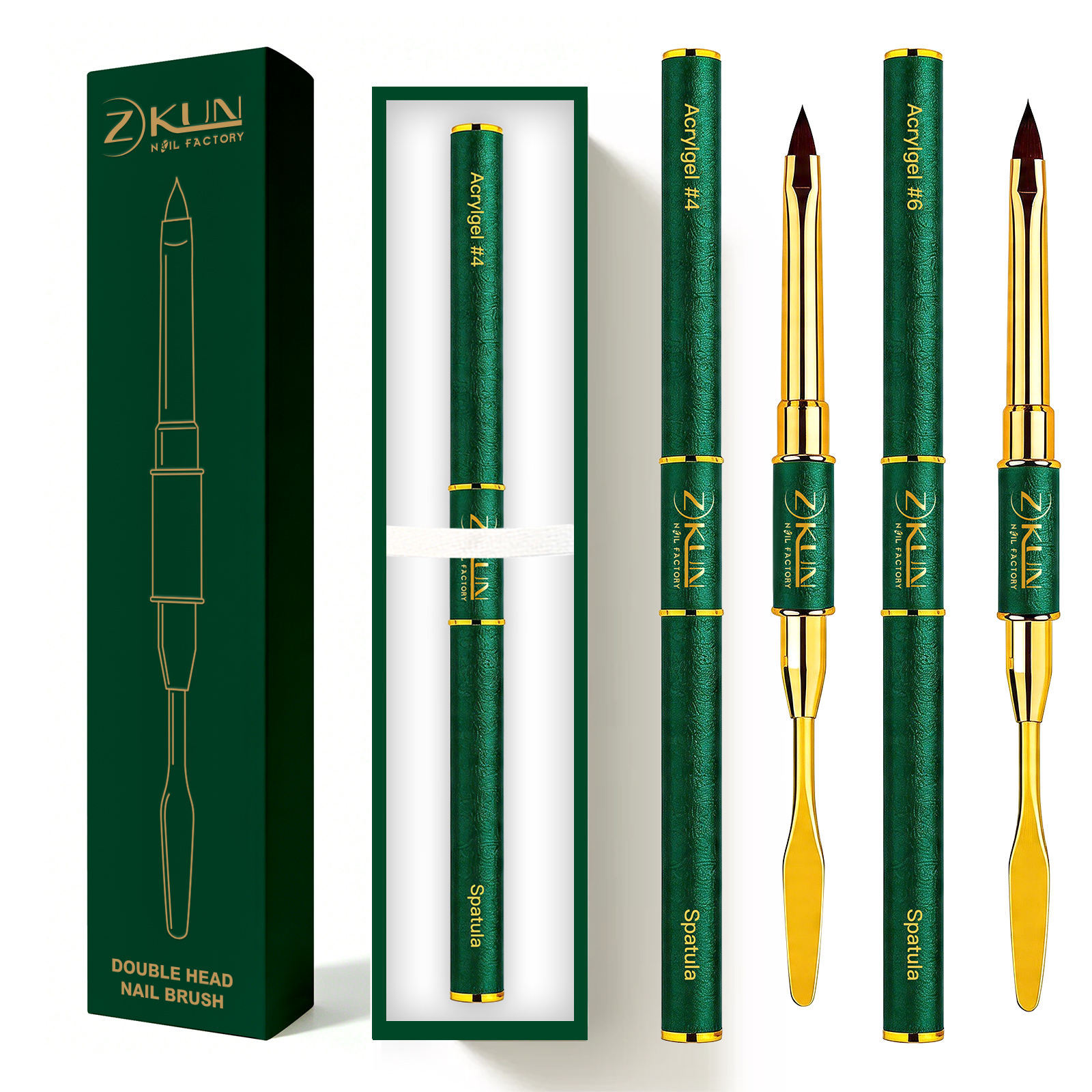 Professional Kolinsky Sable 3d Flower Nail Brush #4/#6 Custom Logo Double-End Pure Kolinsky Nail Brush with Spatula