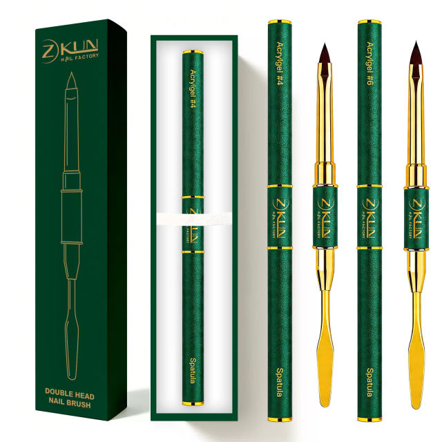 Professional Kolinsky Sable 3d Flower Nail Brush #4/#6 Custom Logo Double-End Pure Kolinsky Nail Brush with Spatula