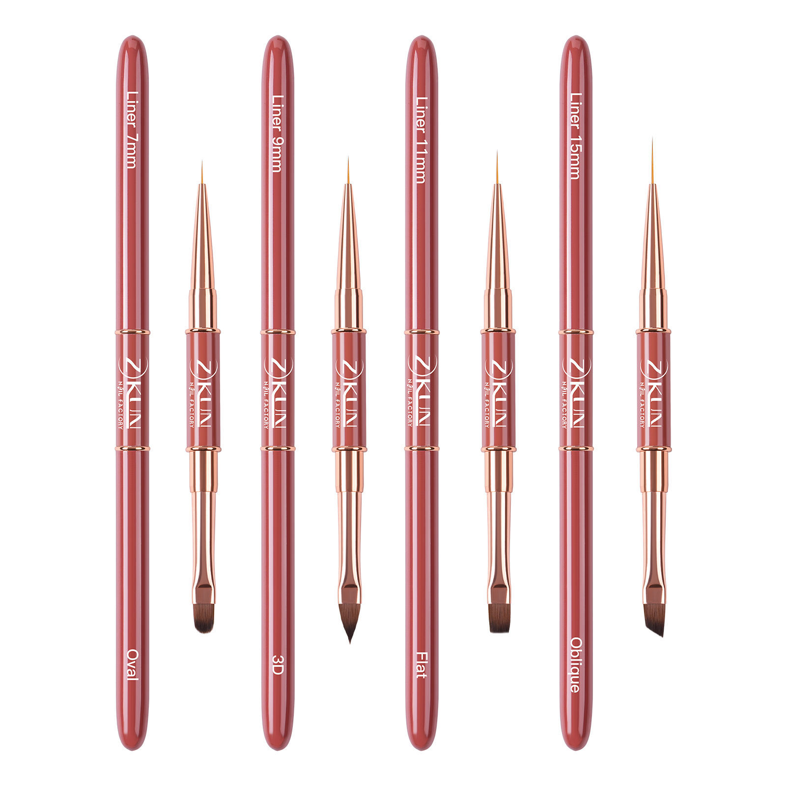 Professional 2-in-1 Dual-Ended Nail Art Liner Brush Flat/Oval/3D/Oblique Nail Art Brushes Custom Wholesale