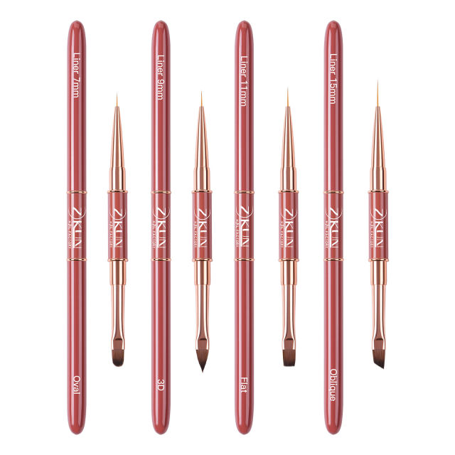 Professional 2-in-1 Dual-Ended Nail Art Liner Brush Flat/Oval/3D/Oblique Nail Art Brushes Custom Wholesale