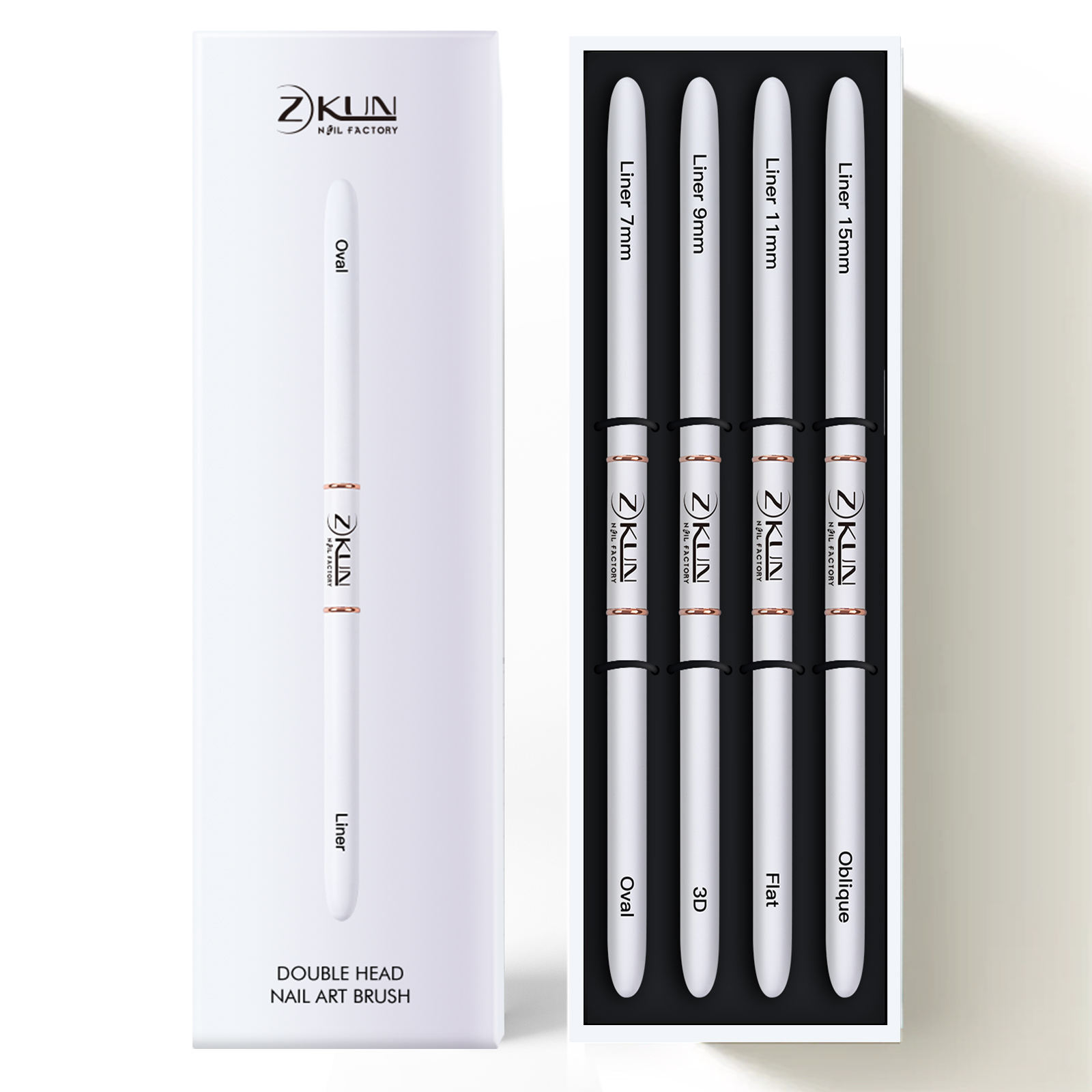4Pcs Dual-Ended Nail Art Brushes Liner Set 7/9/11/15MM Pravite Label Custom Nail Art Brush Set Oval/Flat/3D/Oblique