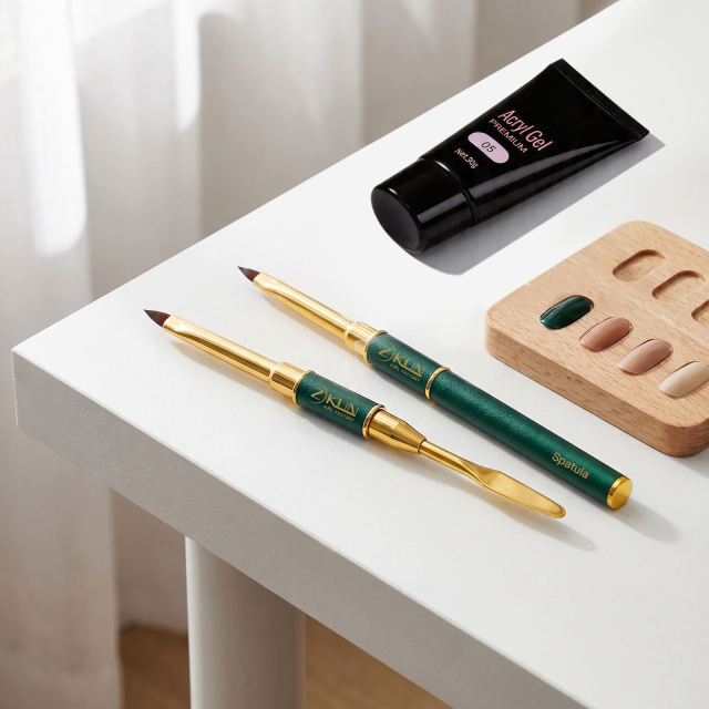 Professional Kolinsky Sable 3d Flower Nail Brush #4/#6 Custom Logo Double-End Pure Kolinsky Nail Brush with Spatula