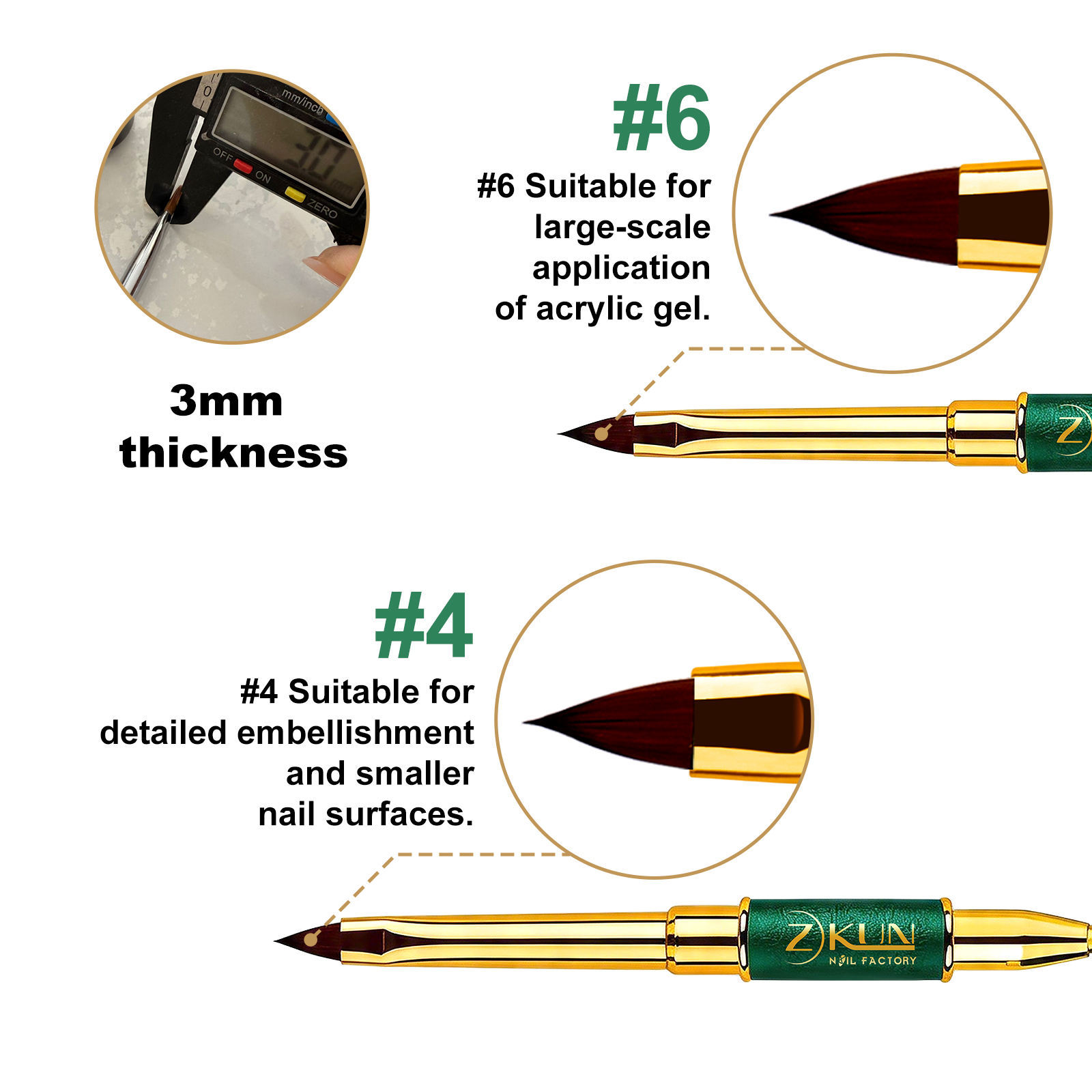 Professional Kolinsky Sable 3d Flower Nail Brush #4/#6 Custom Logo Double-End Pure Kolinsky Nail Brush with Spatula