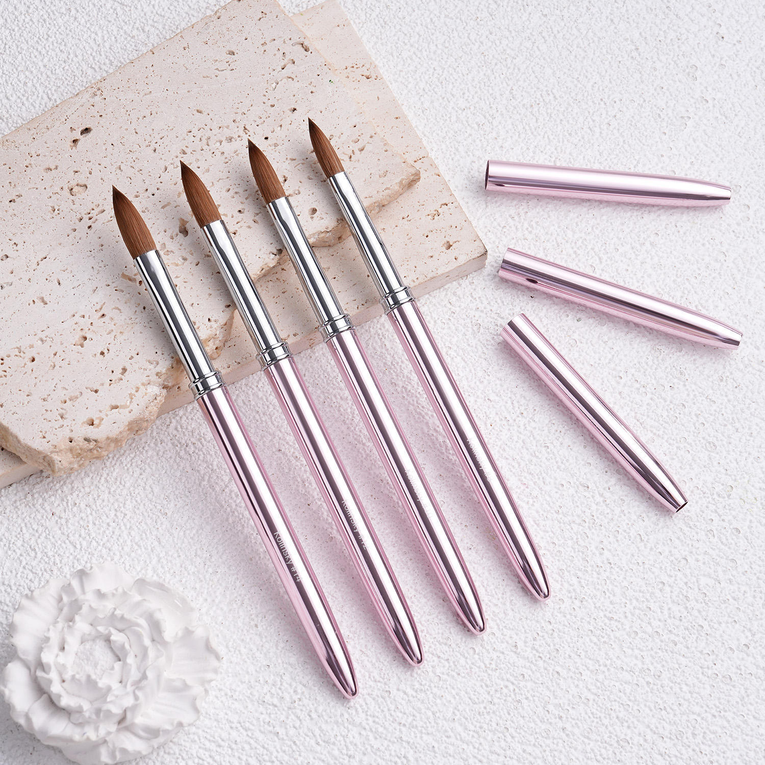 Size 6/8/10/12/14 Acrylic Nail Brush 100 % Kolinsky Custom logo Nude Pink Professional Nail Brush Nails Brush for Acrylic Only