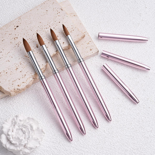 Size 6/8/10/12/14 Acrylic Nail Brush 100 % Kolinsky Custom logo Nude Pink Professional Nail Brush Nails Brush for Acrylic Only