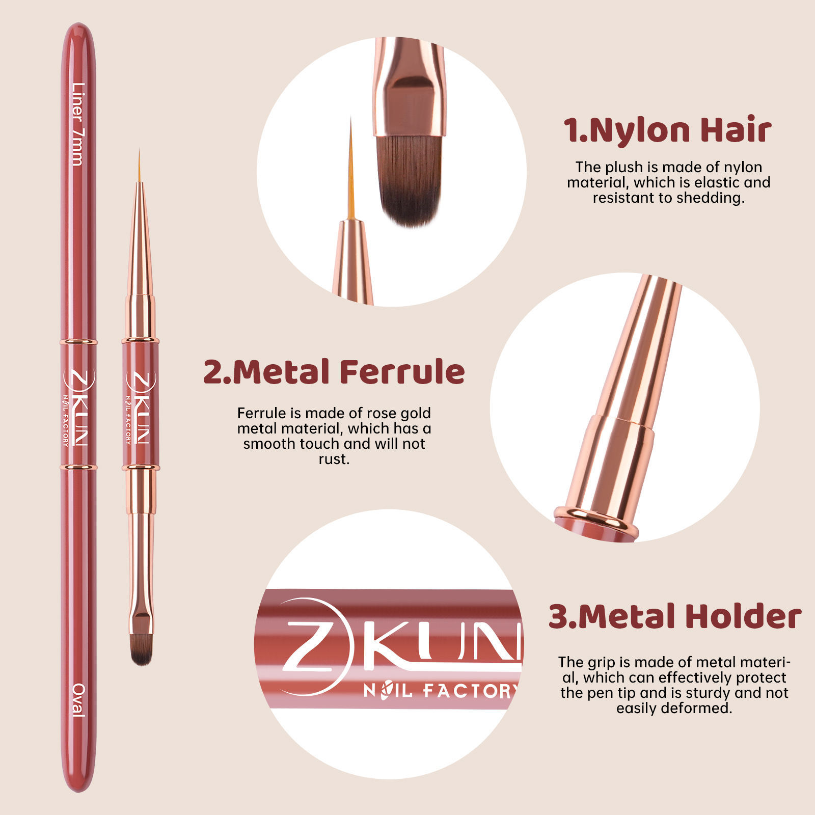 Professional 2-in-1 Dual-Ended Nail Art Liner Brush Flat/Oval/3D/Oblique Nail Art Brushes Custom Wholesale