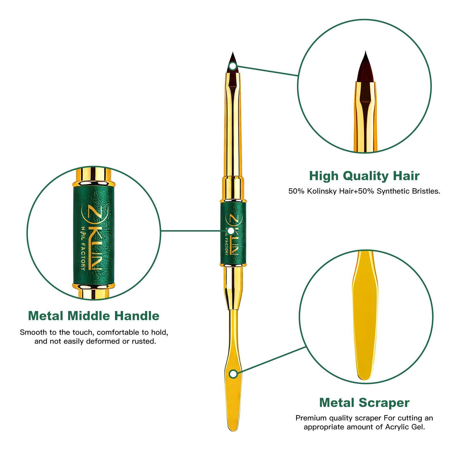 Professional Kolinsky Sable 3d Flower Nail Brush #4/#6 Custom Logo Double-End Pure Kolinsky Nail Brush with Spatula